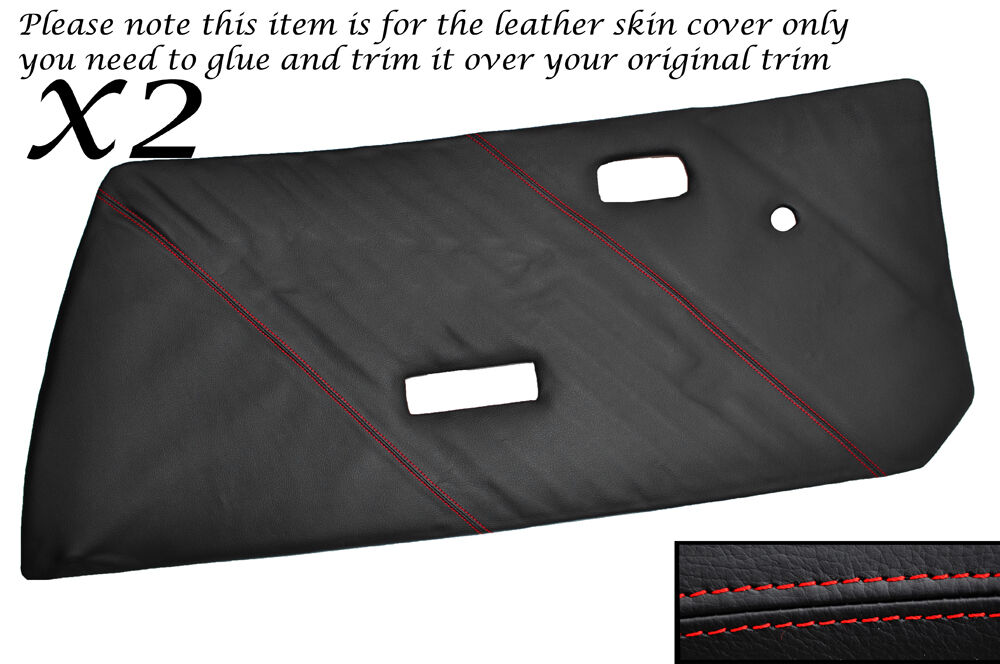 RED STITCH 2X FRONT DOOR CARDS LEATHER SKIN COVERS FITS FIAT X1/9 X19 73-89