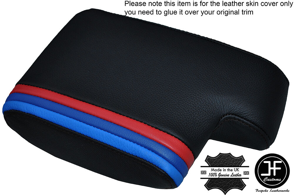 LONG TRI STRIPES BLACK STITCH LEATHER ARMREST COVER FITS BMW 3 SERIES E36 92-99