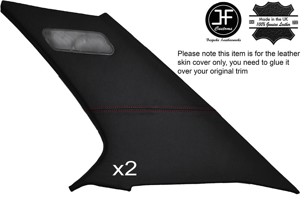 RED STITCH 2X REAR C POST PILLAR LEATHER COVER FITS BMW 5 SERIES E34 84-97