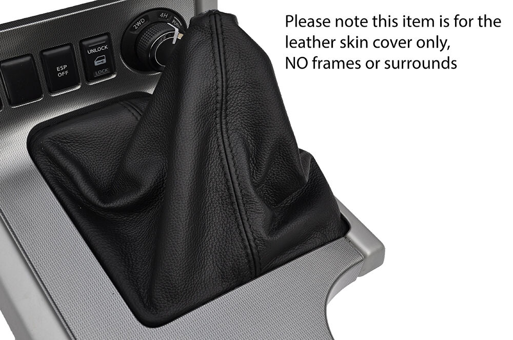 BLACK STITCHING MANUAL LEATHER GEAR GAITER FITS NISSAN NAVARA 2010-2015