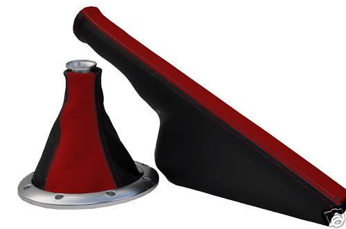 FITS AUDI TT MK1 BLACK D RED GEAR HANDBRAKE GAITERS LEATHER CUSTOM NEW