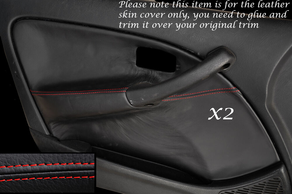 RED STITCH 2X FRONT DOOR CARD TRIM SKIN COVERS FITS HONDA CIVIC MK5 95-00 5DR