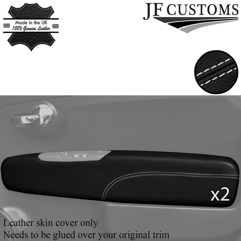 WHITE STITCH 2X FRONT DOOR CARD TRIM LEATHER COVERS FITS FIAT 500 16-22 STYLE 2