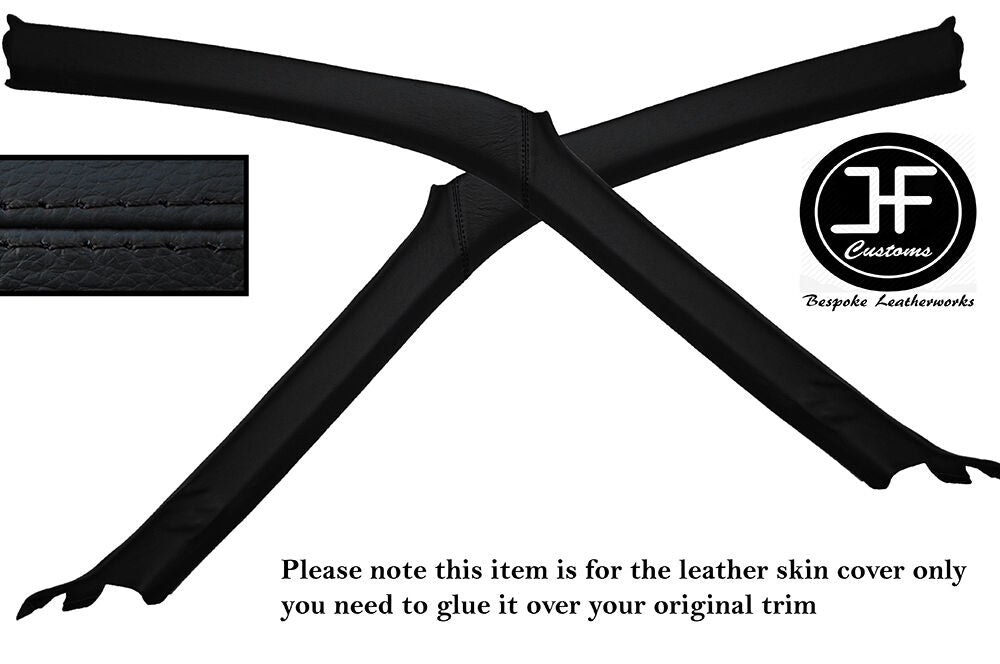 BLACK STITCH 2X A POST PILLAR LEATHER SKIN COVERS FITS NISSAN S14 200SX 94-99