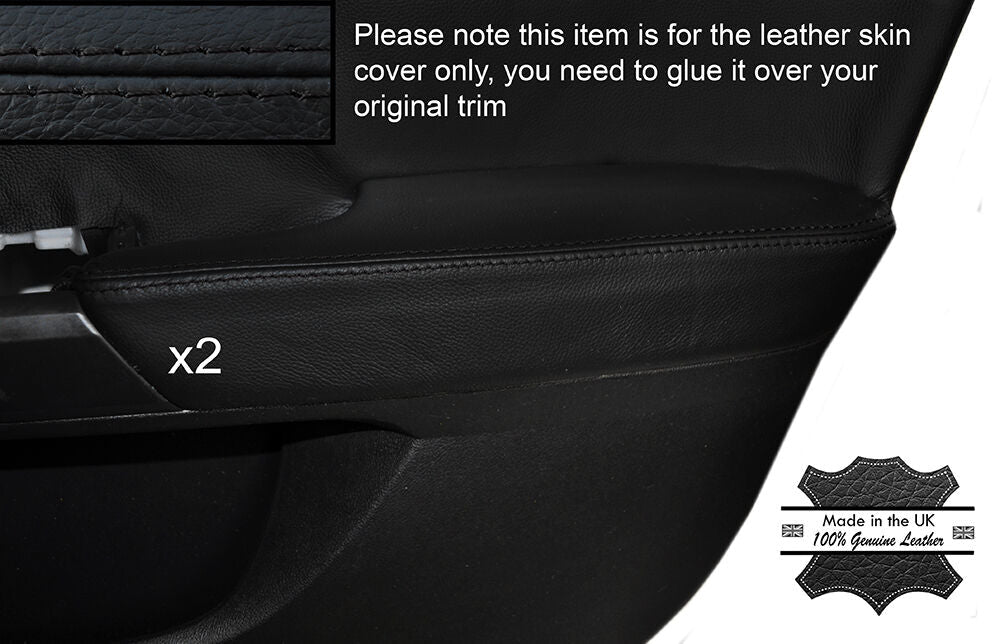 BLACK STICH 2X FRONT DOOR ARMREST LEATHER COVERS FITS HONDA ACCORD MK8 08-12