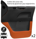 BLACK & ORANGE REAL LEATHER 2X FRONT DOOR CARD COVERS FOR VW T5 TRANSPORTER