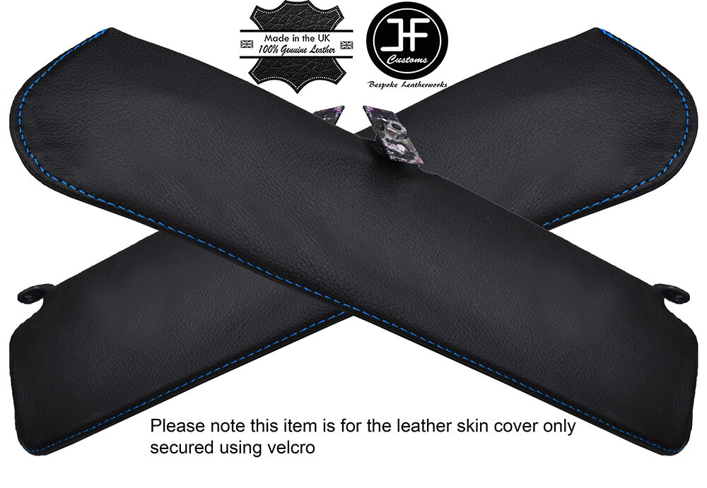 BLUE STITCHING 2X SUN VISORS LEATHER COVERS FITS DELOREAN DMC-12 1981-1983
