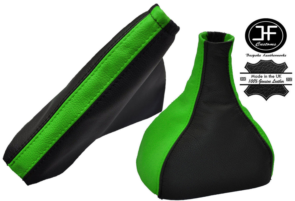 BLACK & GREEN LEATHER GEAR & HANDBRAKE GAITER FITS VAUXHALL OPEL CORSA D 06-14