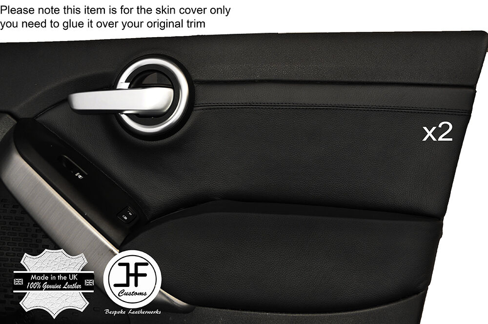 BLACK STITCH 2X FRONT DOOR CARD TRIM LEATHER COVER FITS FIAT 500X 500 X  14-17