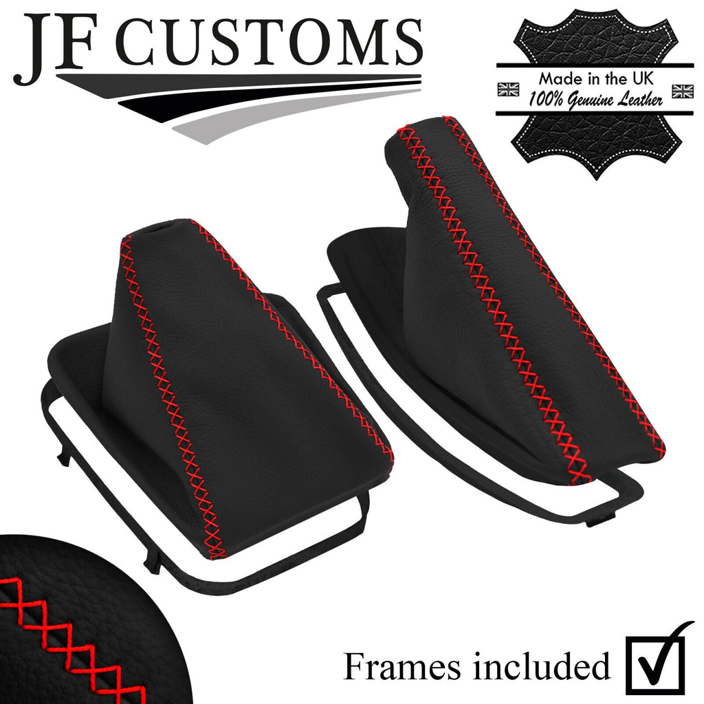 RED LUX-STITCH LEATHER GEAR HANDBRAKE SET + PLASTIC FRAMES FOR BMW E36 91-98