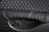 FITS FORD PUMA LEATHER 2X DOOR HANDLES COVERS blue stitch CUSTOM NEW MADE IN UK