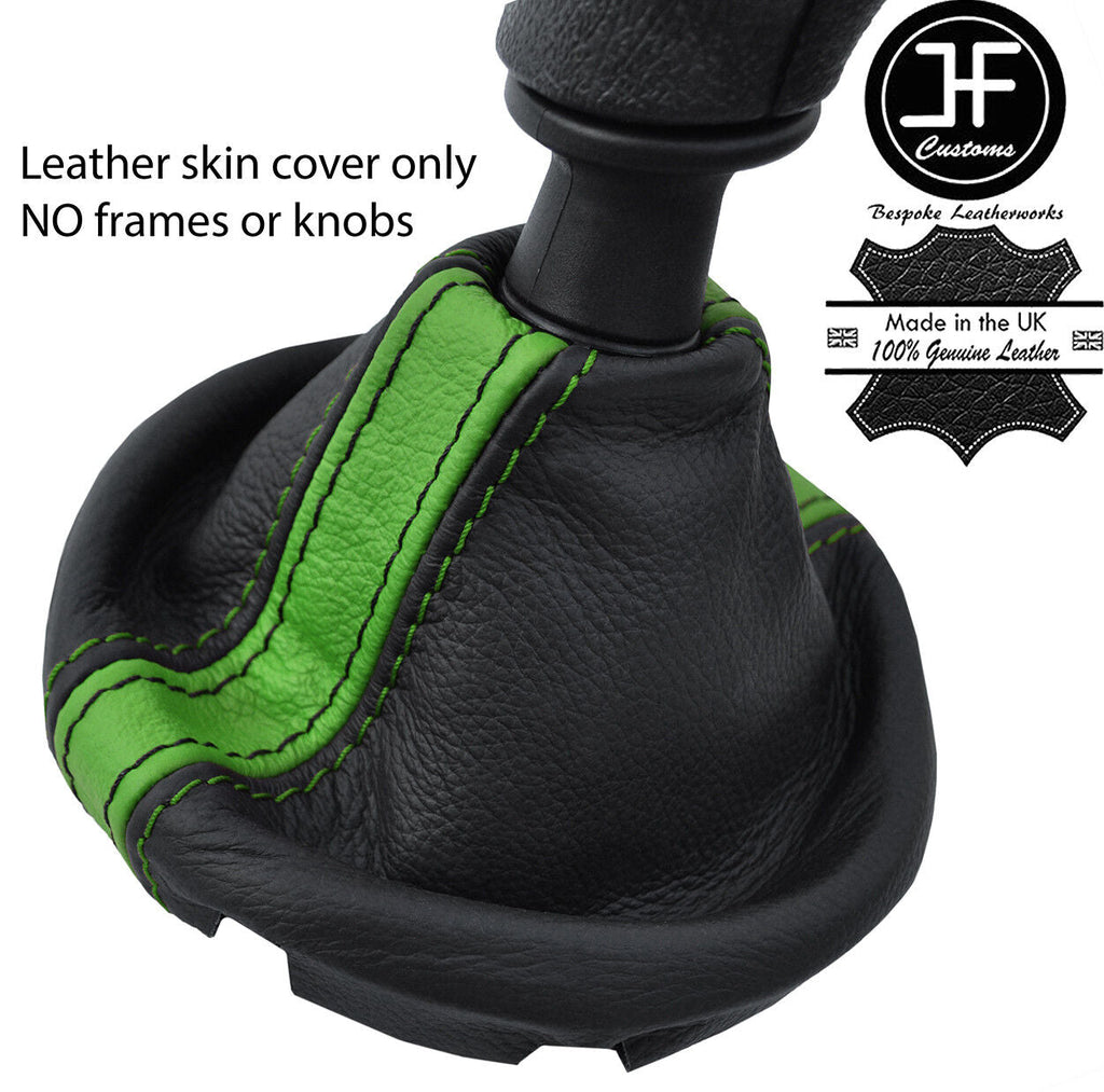 BLACK & GREEN STRIPE REAL LEATHER  GEAR GAITER FOR VW T5 TRANSPORTER CARAVELLE