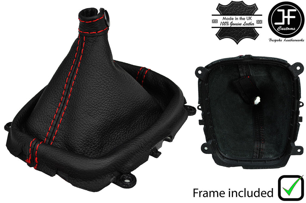 RED STITCH REAL LEATHER GEAR GAITER + PLASTIC FRAME FOR HYUNDAI i30 2007-2011