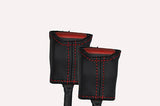 red stitch FITS LAND ROVER DEFENDER 2X SEAT BELT STALK LEATHER COVERS CUSTOM NEW