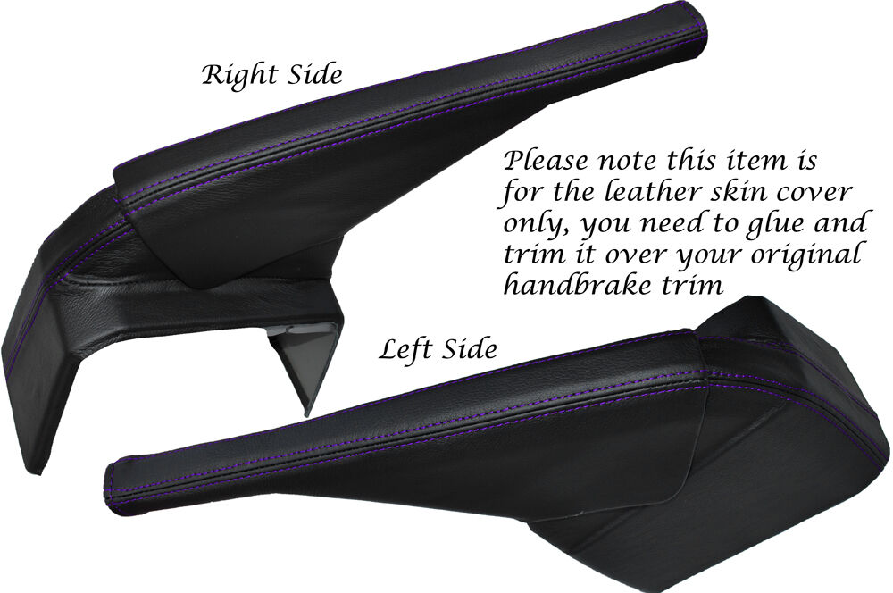 PURPLE STITCH HANDBRAKE & BOTTOM BASE LEATHER SKIN COVERS FITS VW T5 TRANSPORTER