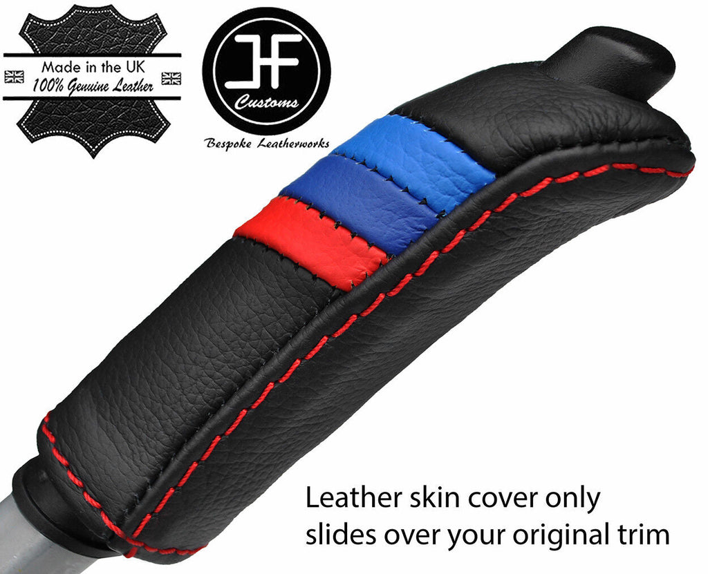 RED STITCH TRI STRIPE HANDBRAKE HANDLE LEATHER COVER FOR BMW 3 SERIES E46 99-05