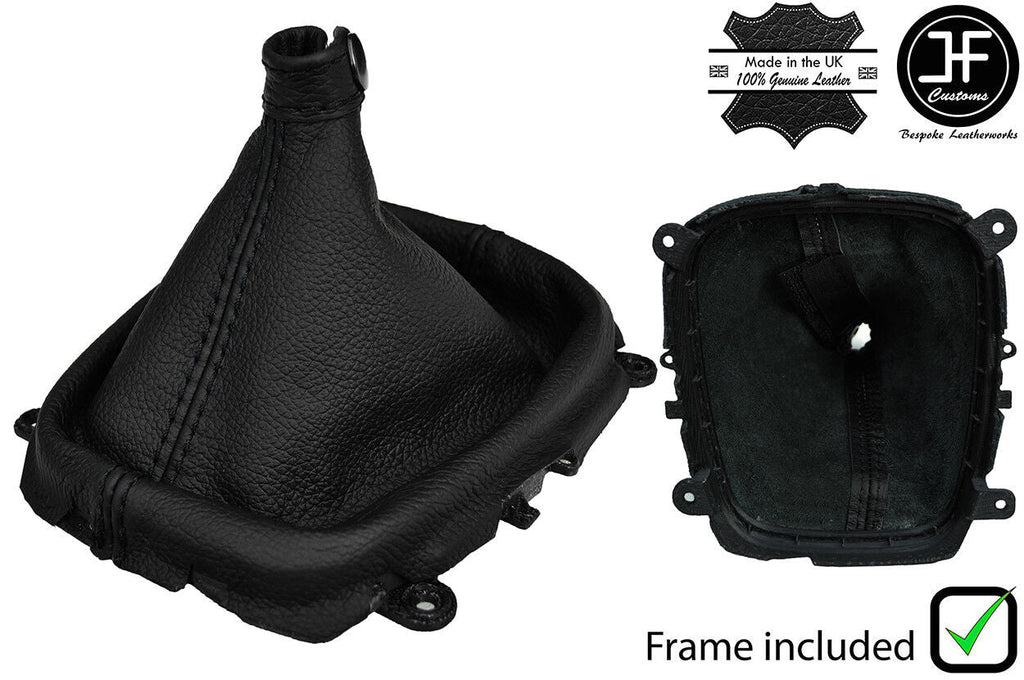 BLACK STITCH REAL LEATHER GEAR GAITER + PLASTIC FRAME FOR HYUNDAI i30 2007-2011