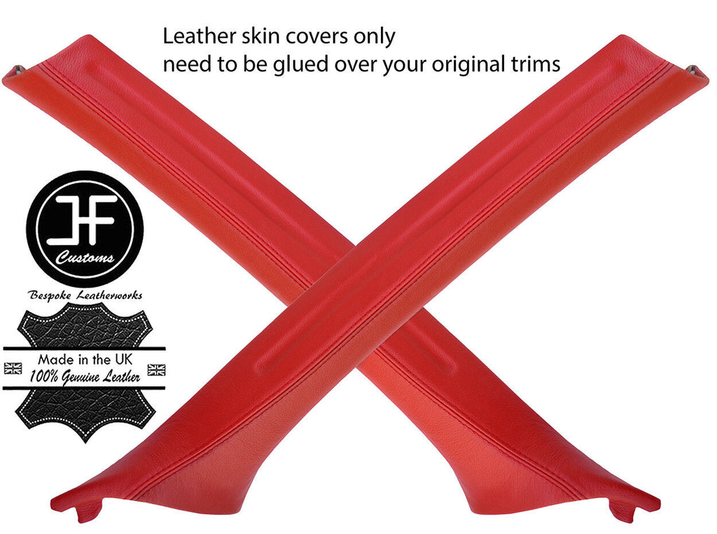 RED REAL LEATHER 2X A PILLAR COVERS FOR BMW 3 SERIES E46 COUPE 98-05 STYLE 2