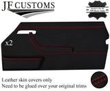 RED STITCH LEATHER 2X FRONT DOOR CARD COVERS FITS MERCEDES SL C107 R107 85-89