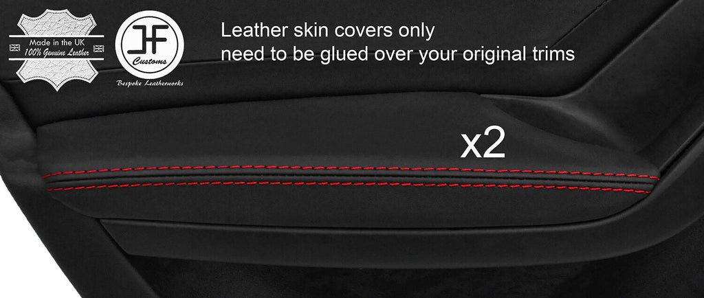 RED STITCH 2X REAR DOOR ARMREST NAPPA LEATHER COVERS FITS AUDI A4 B8 08-15