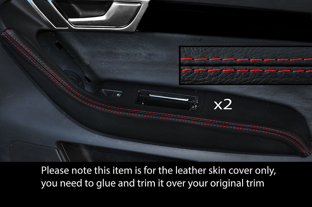 RED STITCHING 2X REAR DOOR HANDLE ARMREST SKIN COVERS FITS AUDI A6 C6 05-11