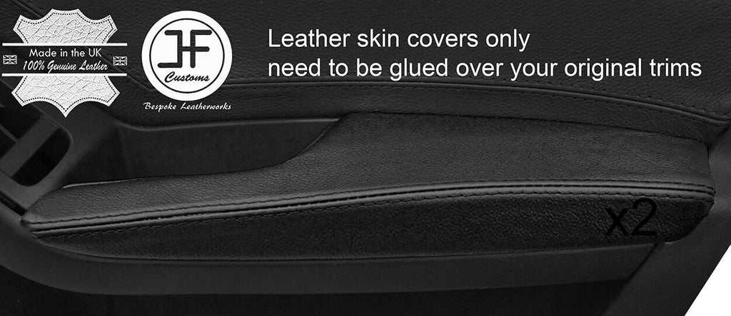 BLACK TOP GRAIN LEATHER 2X FRONT DOOR ARMREST COVERS FITS AUDI A4 B8 2008-2015