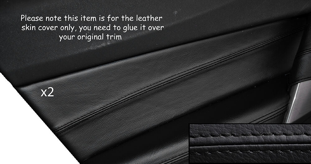 BLACK STITCH 2X FRONT DOOR CARD TRIM LEATHER SKIN COVER FITS CITROEN DS5 11-15