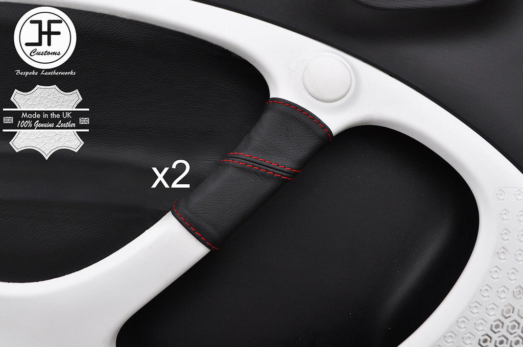 RED STITCH 2X FRONT DOOR HANDLE LEATHER COVERS FITS SMART FORFOUR 2014-2017