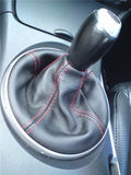 FITS MAZDA RX8 BLACK LEATHER GEAR GAITER BOOT RED STITCHING CUSTOM NEW