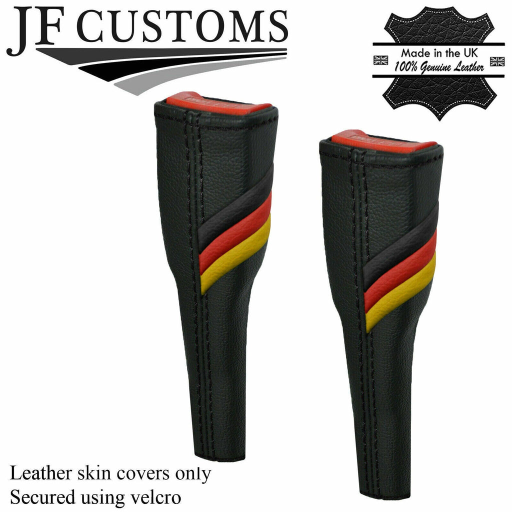 BLACK STITCH GERMAN STRIPES 2X SEAT BELT LONG COVERS FOR AUDI Q2 2016-2022
