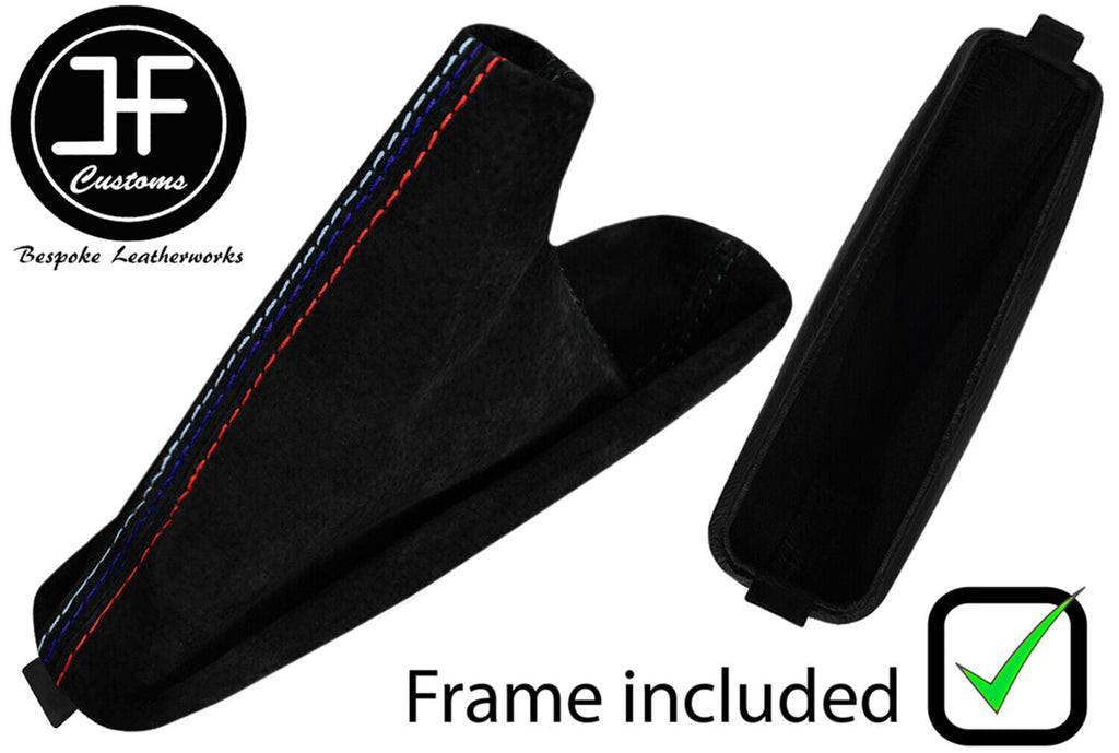 BLACK & TRI STITCH SUEDE HANDBRAKE GAITER +PLASTIC FRAME FOR BMW 3 E46 99-05