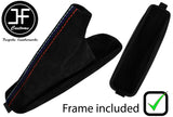 BLACK & TRI STITCH SUEDE HANDBRAKE GAITER +PLASTIC FRAME FOR BMW 3 E46 99-05