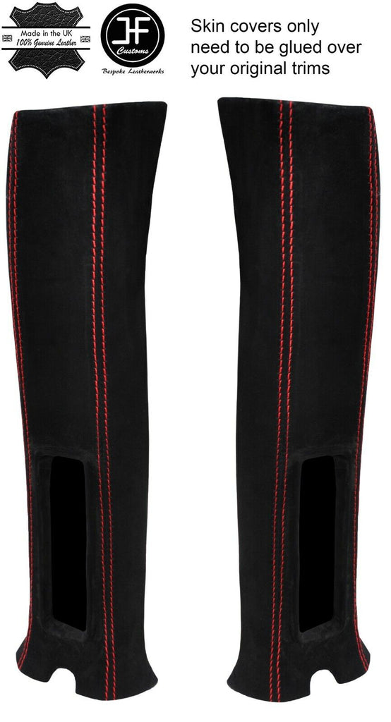 RED STITCHING 2X UPPER B PILLAR SUEDE COVERS FITS JEEP WRANGLER JK 11-17 2DR
