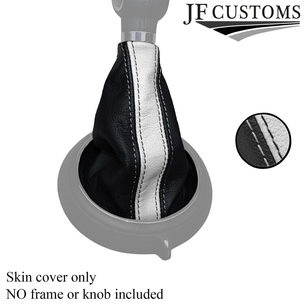 BLACK & WHITE STRIPE LEATHER MANUAL GEAR GAITER FITS BMW MINI F55 F56 14-16