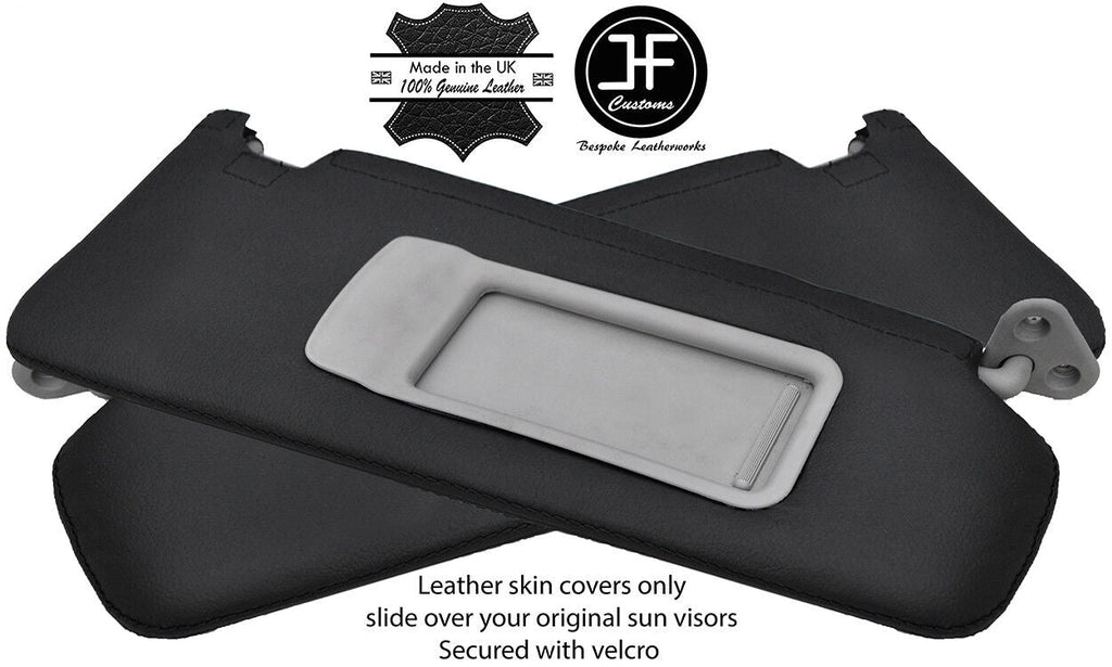 BLACK STITCH 2X SUN VISORS REAL LEATHER COVERS FITS BMW 3 SERIES E90 2005-2013