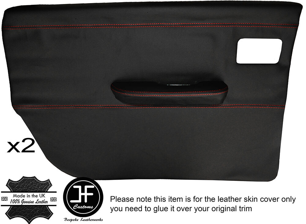 RED STITCH 2X REAR FULL DOOR CARD LEATHER COVERS FITS WOLSELEY SIX 6 SALOON
