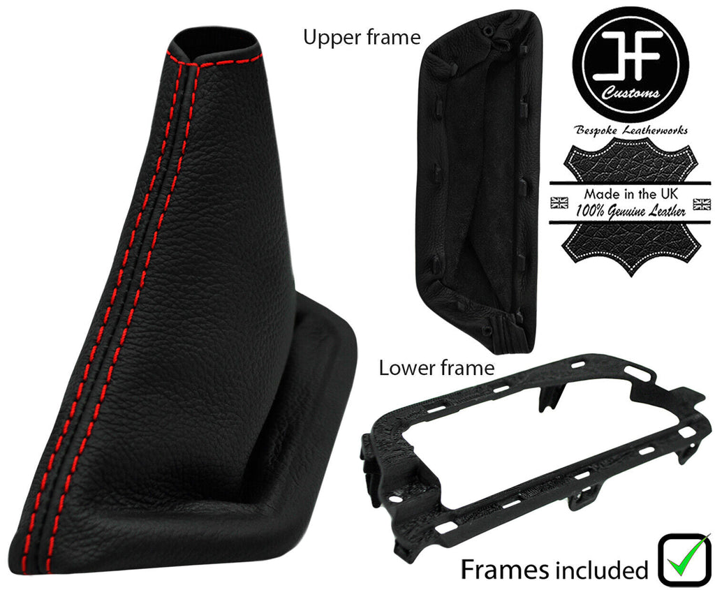 RED STITCH LEATHER HANDBRAKE GAITER +2X PLASTIC FRAME FOR MAZDA MX5 MK3 08-15