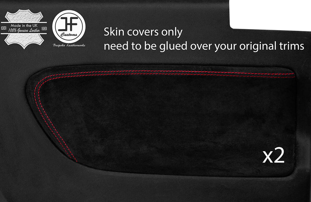 RED STITCH 2X REAR DOOR CARD INSERT SUEDE COVERS FOR HONDA PRELUDE MK4 92-96