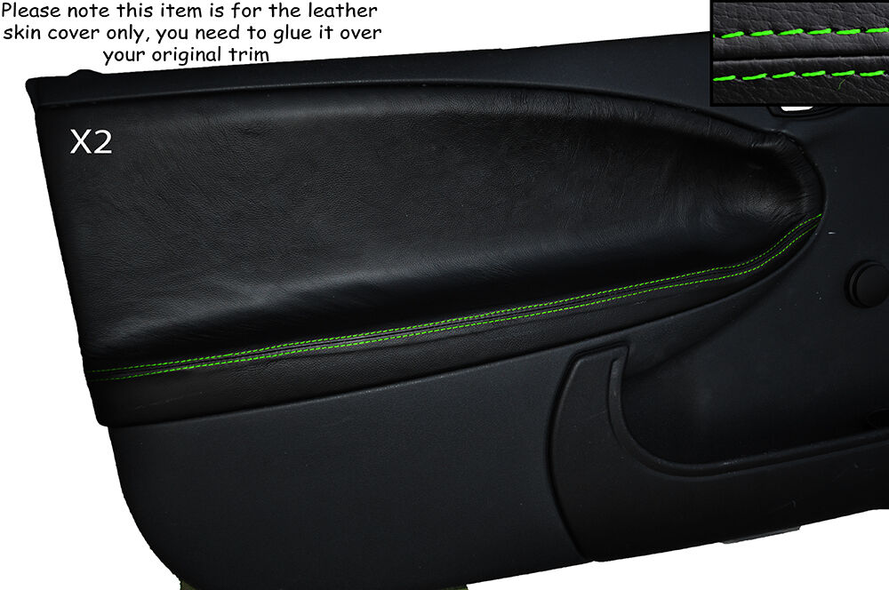 GREEN STITCH 2X FRONT DOOR CARD TRIM SKIN COVER FITS MG ZR ROVER 25 99-05 3 DR