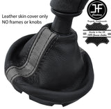 BLACK & GREY  STRIPE REAL LEATHER  GEAR GAITER FOR VW T5 TRANSPORTER CARAVELLE