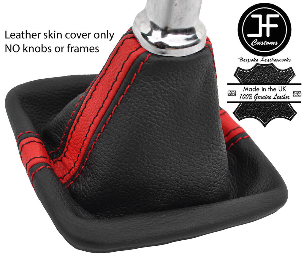 BLACK & RED STRIPE TOP GRAIN LEATHER GEAR GAITER FOR KIA CEE'D CEED 2013-2017