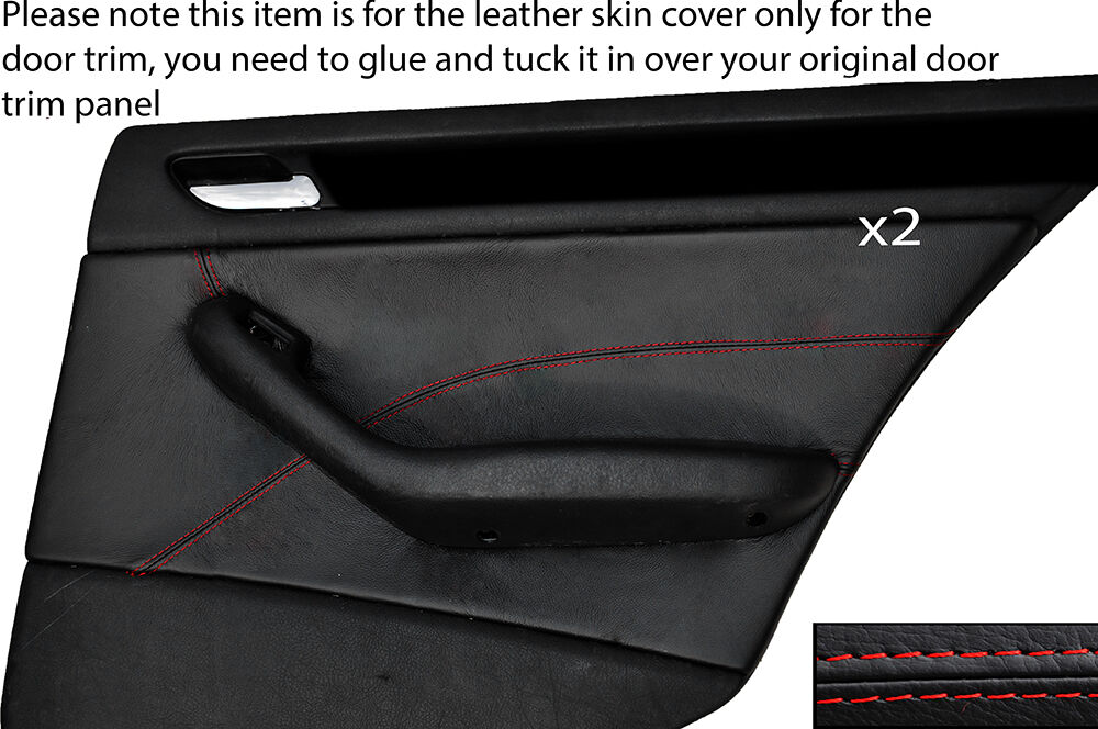 RED STITCH 2X REAR DOOR CARD TRIM SKIN COVER FITS BMW E46 SALOON 98-05