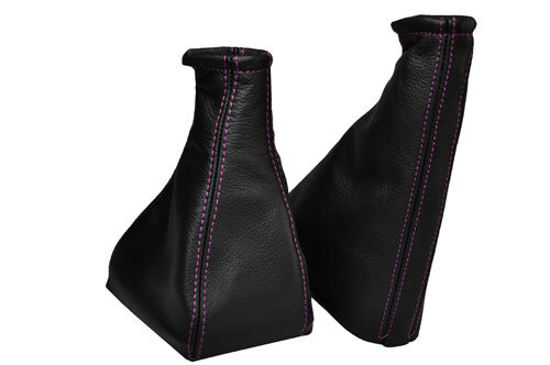 FITS VAUXHALL OPEL CORSA C GAITERS SET LEATHER PINK DOUBLE STITCH 2000-2006