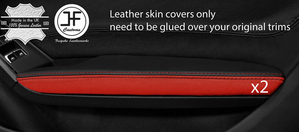 BLACK & RED 2X FRONT DOOR ARMREST LEATHER COVERS FITS AUDI A5 CABRIO 09-16