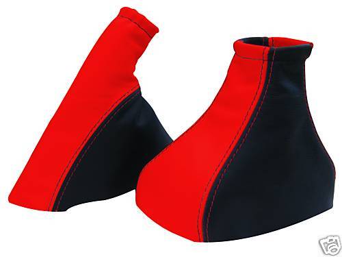 FITS CORSA C RED BLACK LEATHER GEAR HANDBRAKE SET 00-06 CUSTOM NEW MADE IN UK