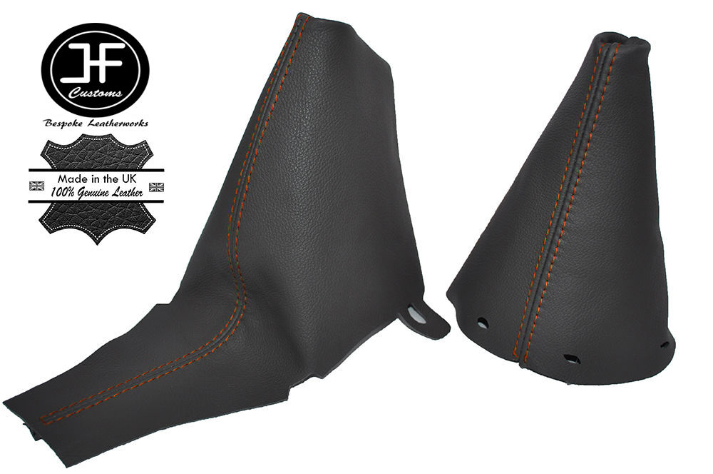 ORANGE STITCH FOR BMW MINI R50 R53 GEAR HANDBRAKE AUTOMATIC DARK GREY LEATHER