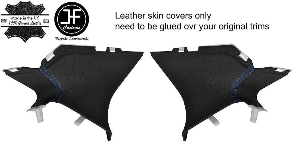 BLUE STITCH 2X REAR D PILLAR LEATHER COVERS FITS FORD FOCUS MK3 12-18 5 DOOR