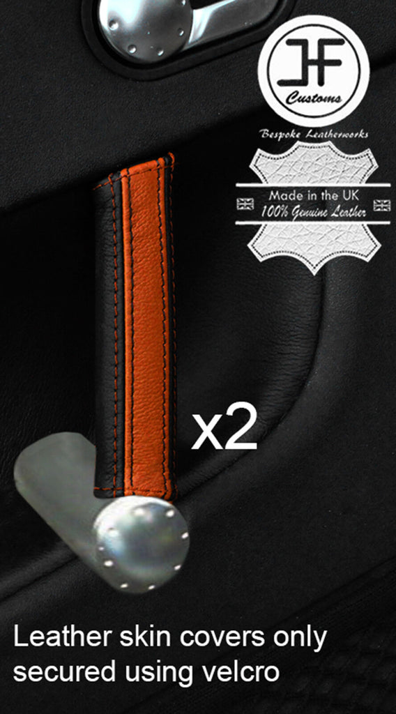 BLACK & ORANGE STRIPE 2X FRONT DOOR HANDLE LEATHER COVERS FOR AUDI TT MK1 98-06