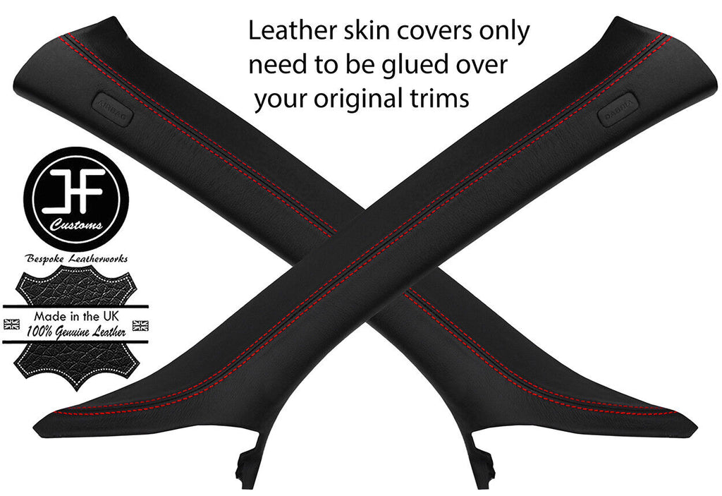 RED STITCHING 2X A PILLAR REAL LEATHER COVERS FITS AUDI A4 B8 2008-2015