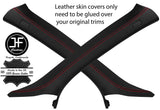RED STITCHING 2X A PILLAR REAL LEATHER COVERS FITS AUDI A4 B8 2008-2015